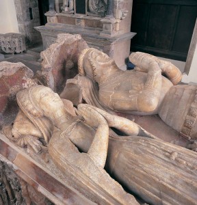 The effigies of sir Wiliam ap Tomas of Raglan and his wife, Gwladus, at the Priory Church of St Mary, Abergavenny, middle of the 15th century. 