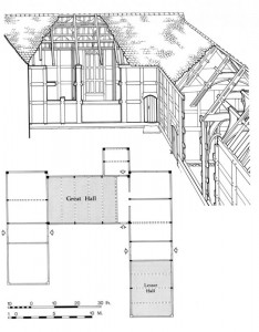 Plan of Bryndraenog, a 15th century hall house.