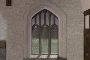 The main window at Cochwillan in the animated recreation of the building.